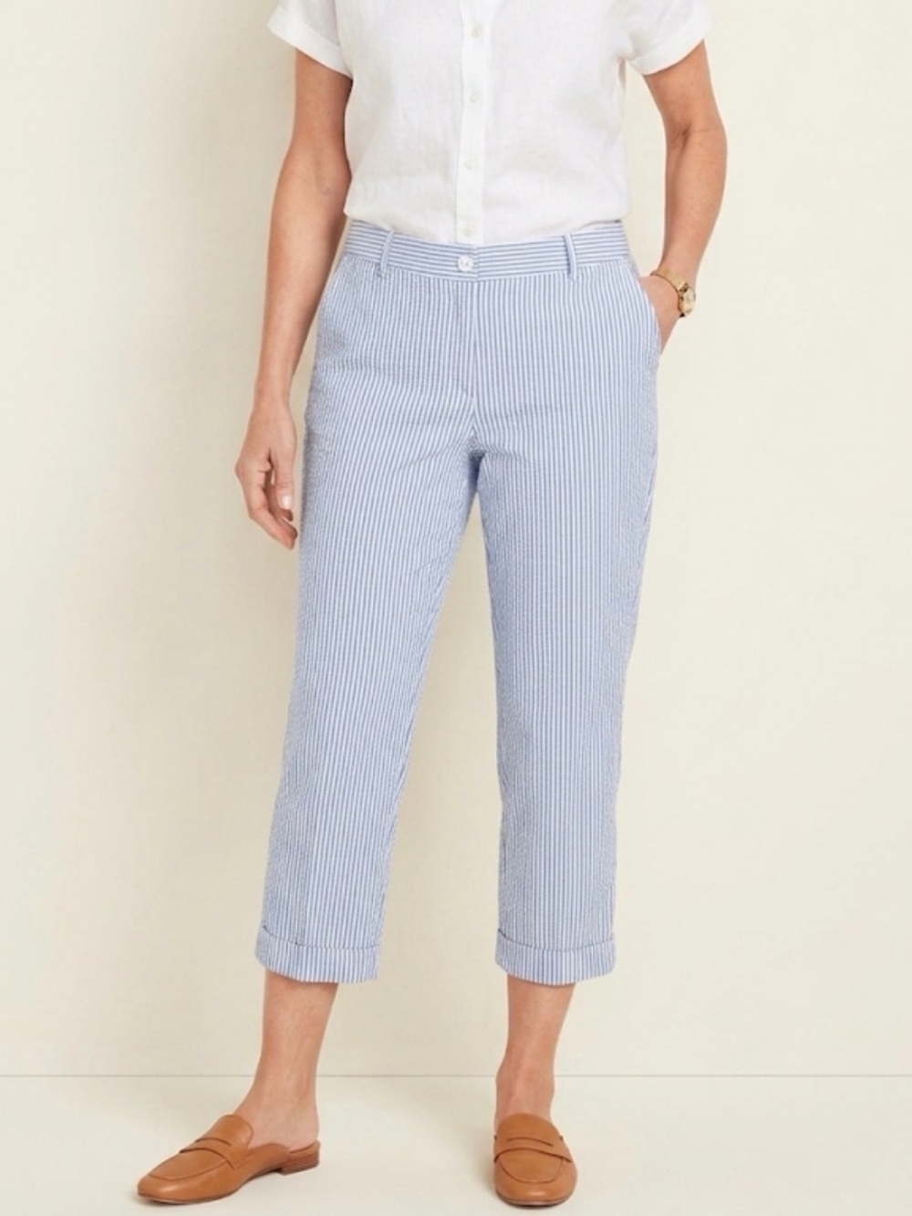 Talbots Blue/White Seersucker Crop Pants